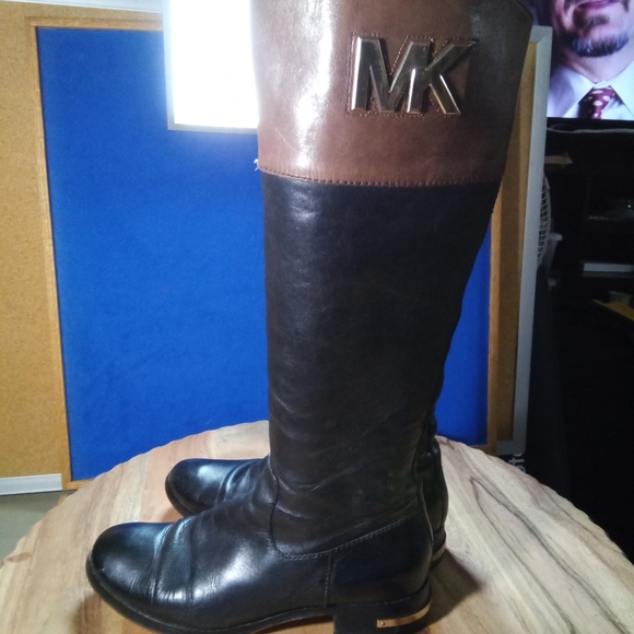 Michael Kors Black & Brown Leather Riding Boots w/ Gold Tone Hardware Sz. 7.5-US - Picture 7 of 16